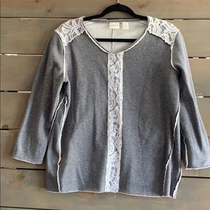 Gray and Lace Sweatshirt Top